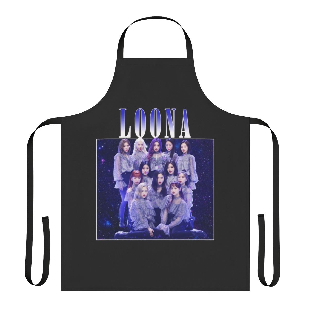 Loona inspired vintage-style apron featuring the band's logo and colors