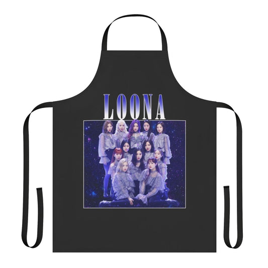 Loona inspired vintage-style apron featuring the band's logo and colors