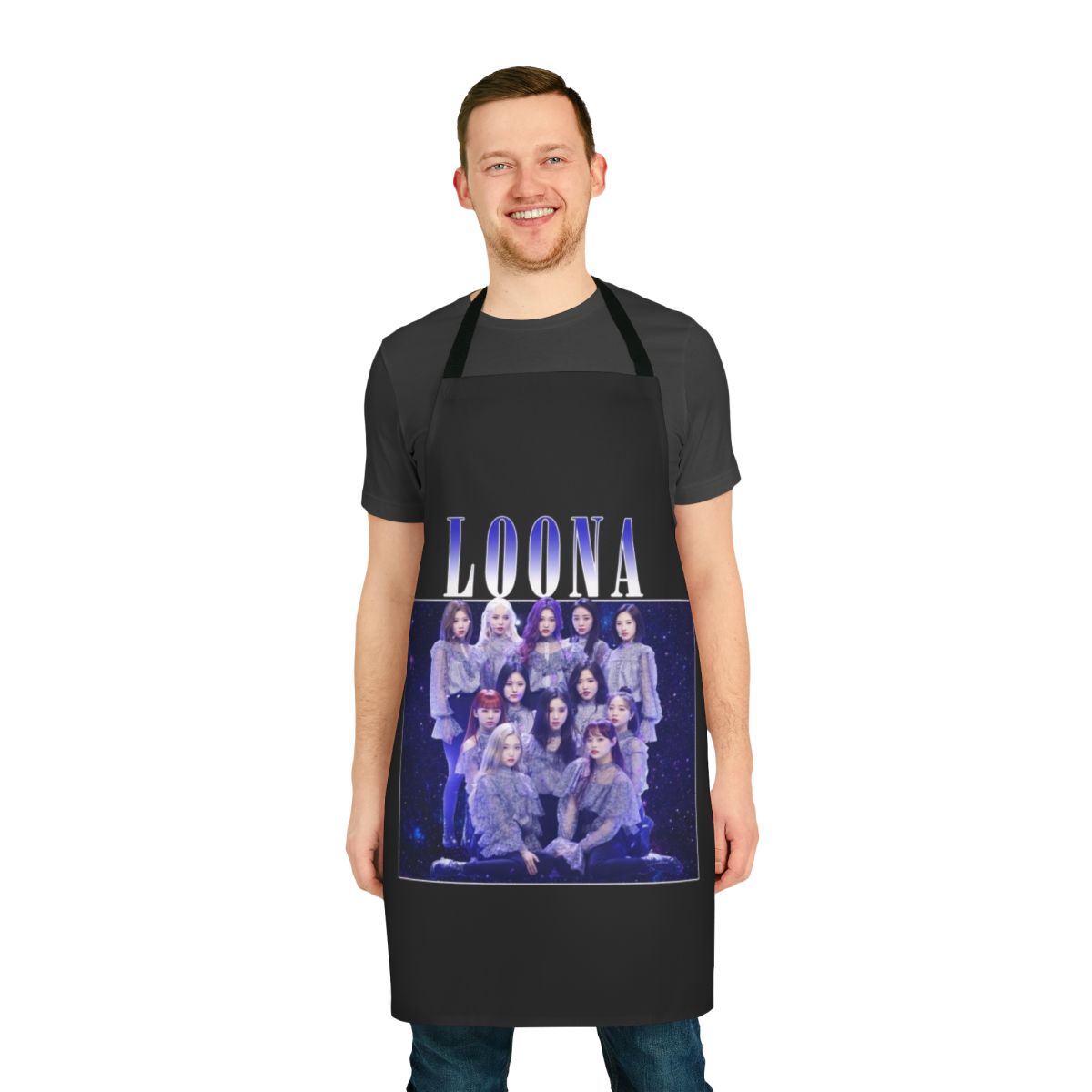 Loona inspired vintage-style apron featuring the band's logo and colors