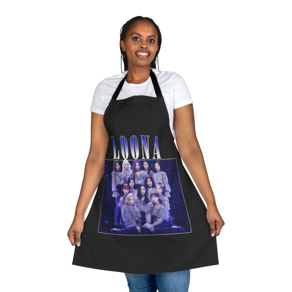 Loona inspired vintage-style apron featuring the band's logo and colors