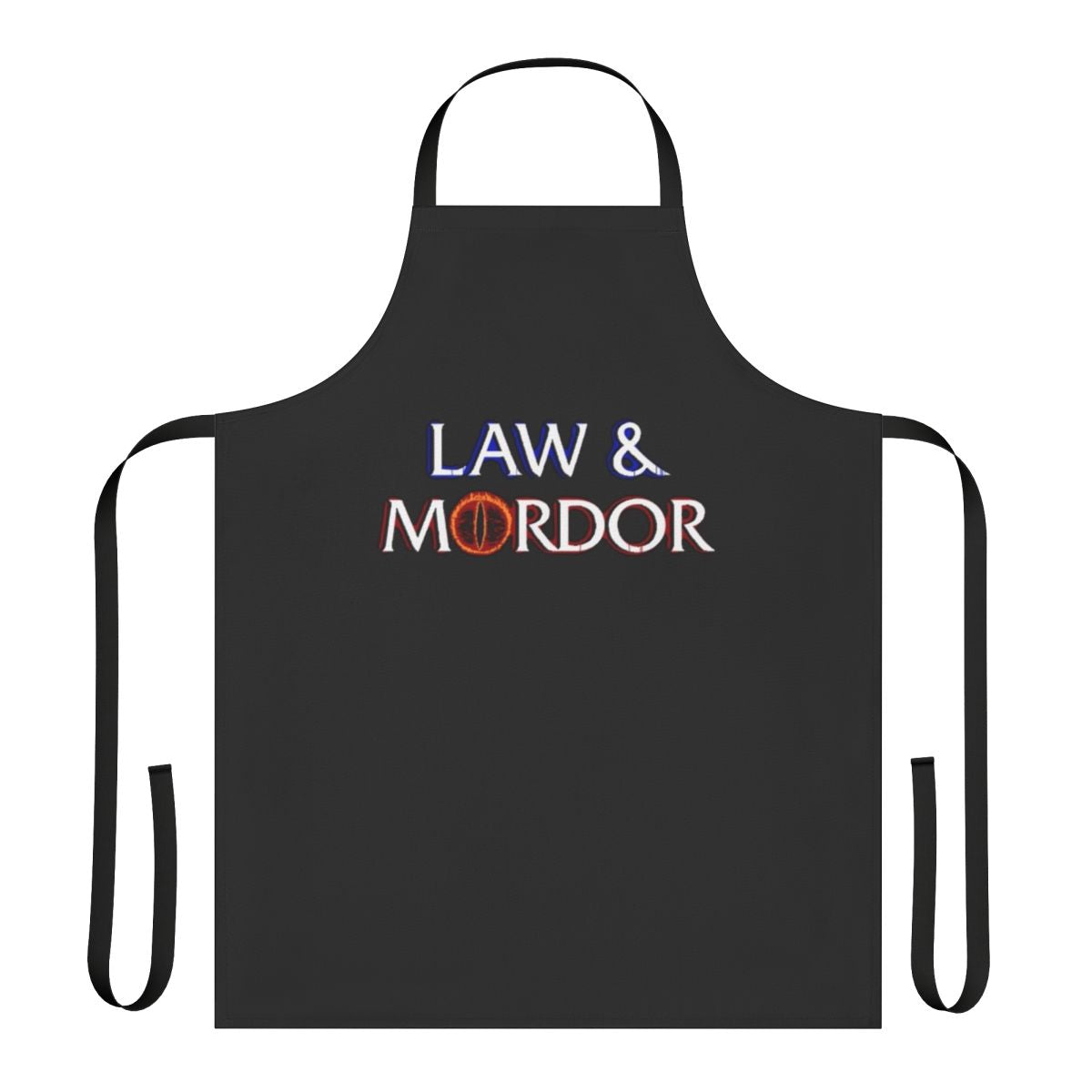 A high-quality cooking apron featuring a "Law and Mordor" design, perfect for Lord of the Rings fans.