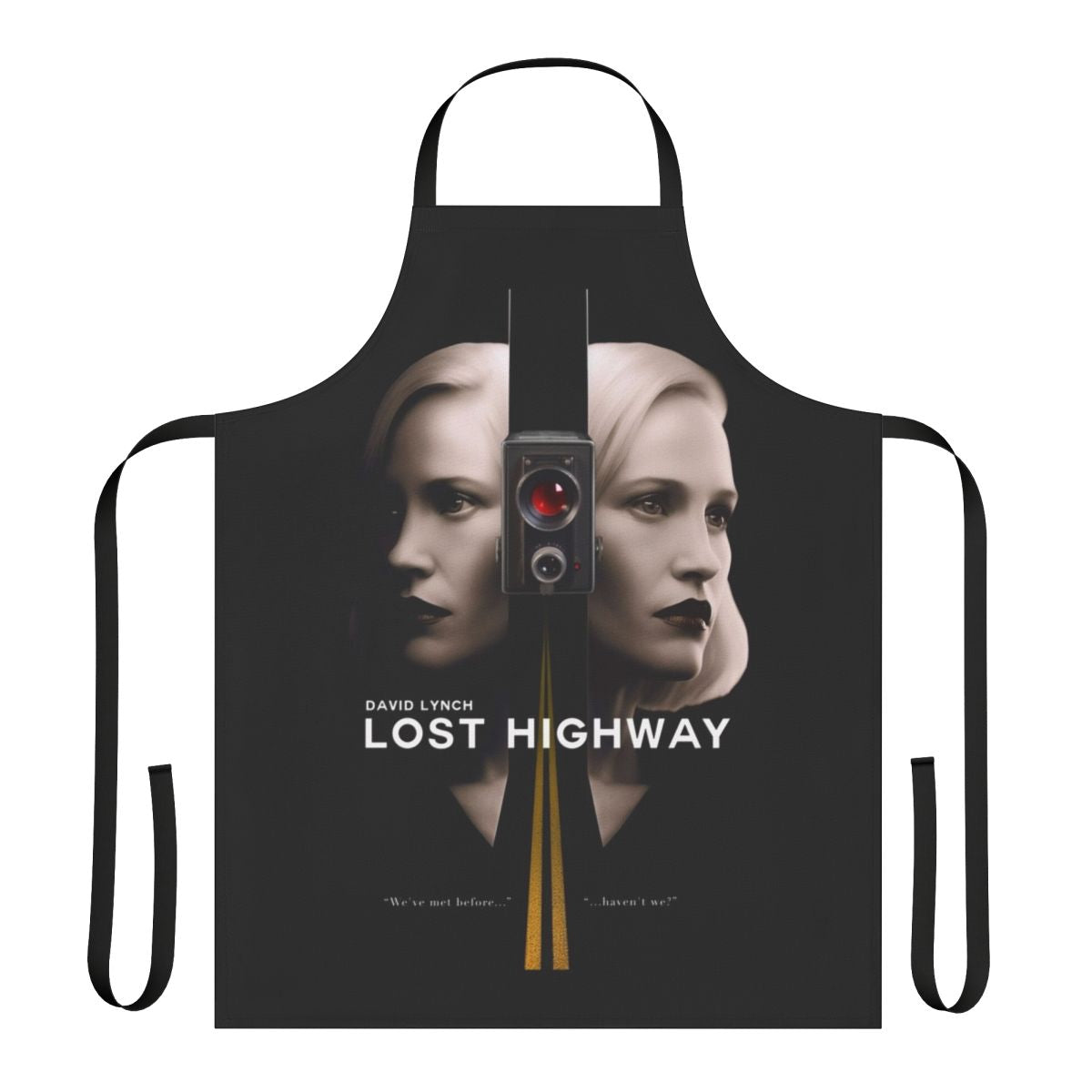 "Lost Highway movie-inspired apron featuring a stylized design"