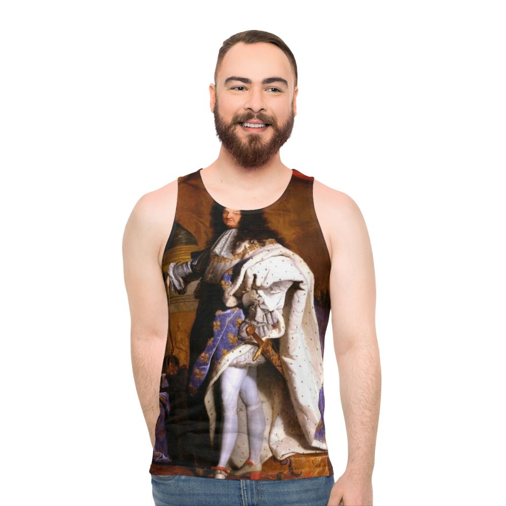 Unisex tank top featuring Hyacinth Rigaud's portrait of Louis XIV, the Sun King of France