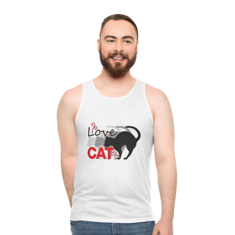 Unisex 'Love Cat' tank top with cat graphic