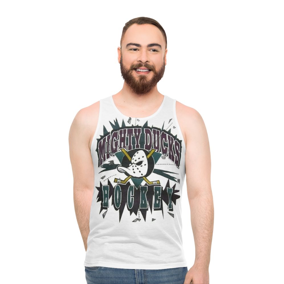 Unisex tank top with a funny hockey design