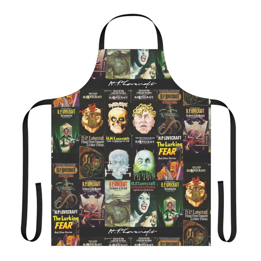 Lovecraft-inspired apron featuring vintage horror book cover design