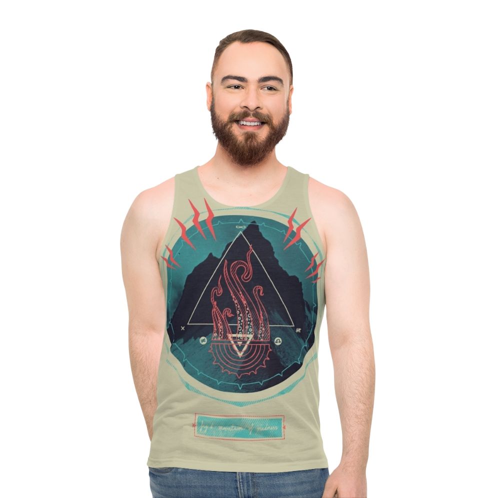 Lovecraft-inspired unisex tank top with abstract "Mountain of Madness" design