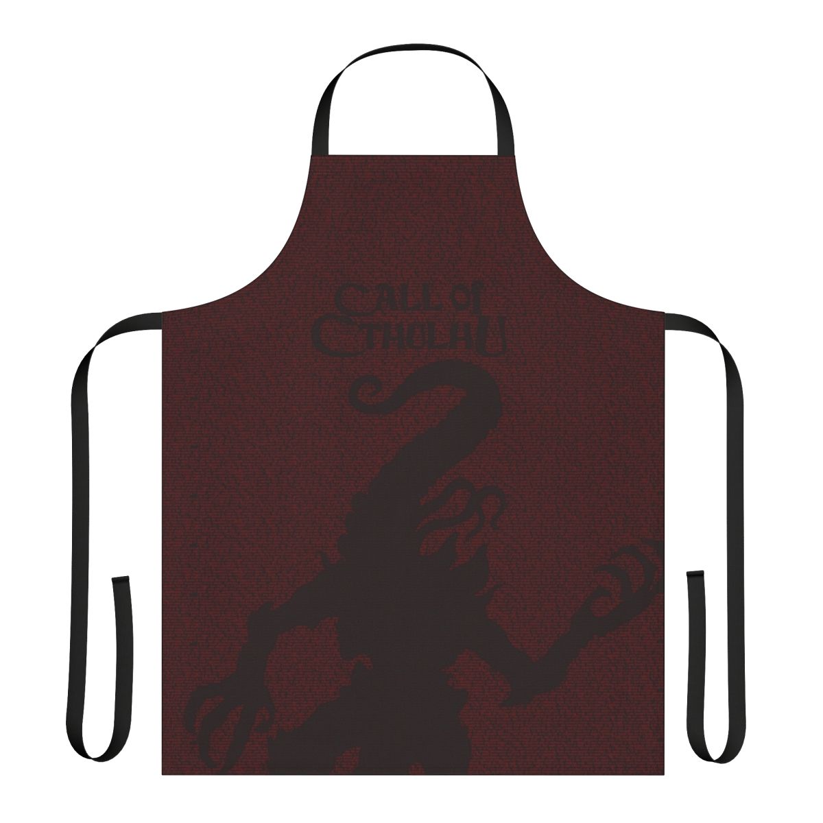 Apron featuring the text "The Horror Between The Lines Nyarlathotep" on a dark background, inspired by H.P. Lovecraft's Cthulhu Mythos.