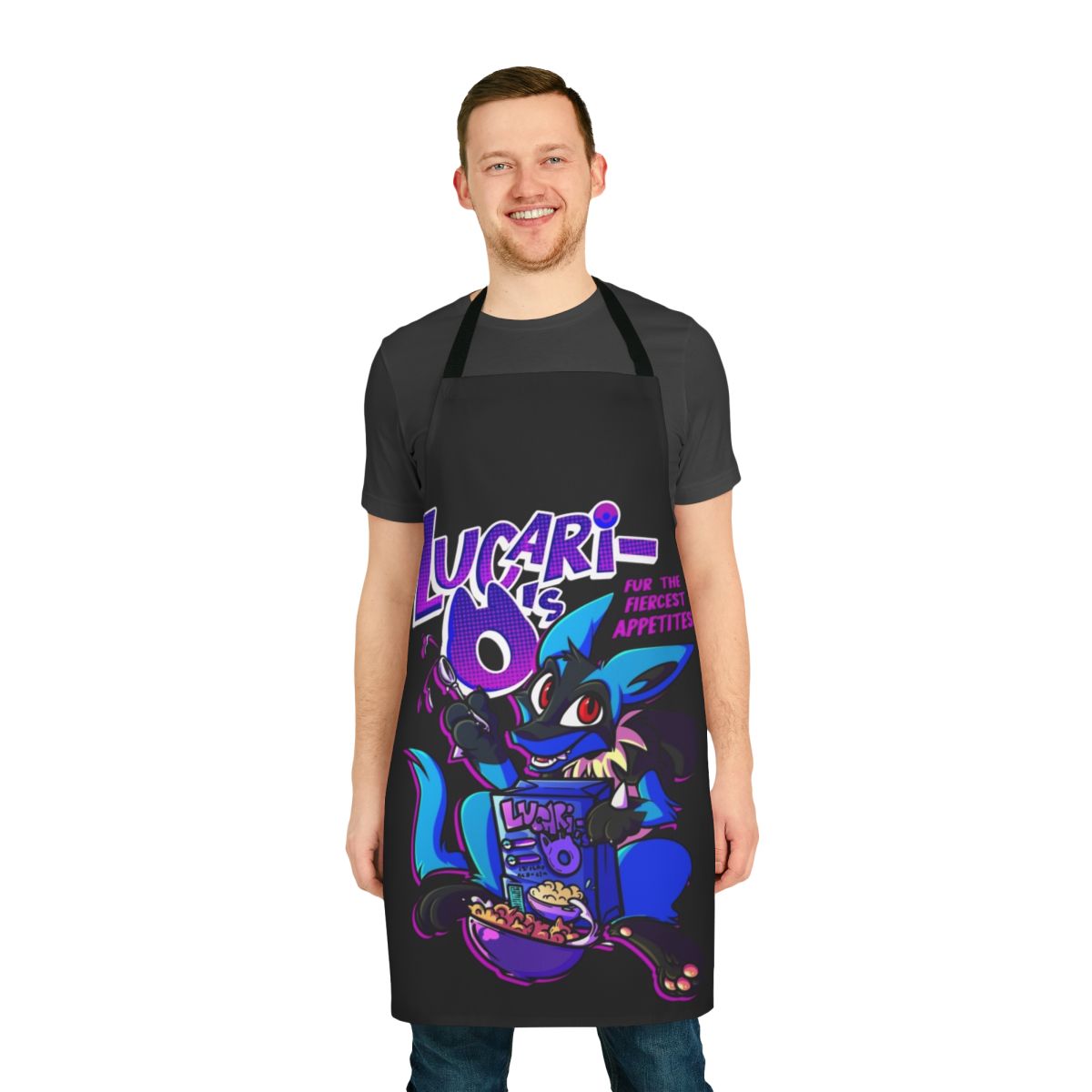 Lucari-inspired apron with purple, furry, and gaming elements