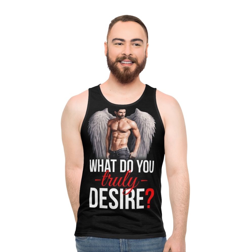 Lucifer-inspired unisex tank top with desire design