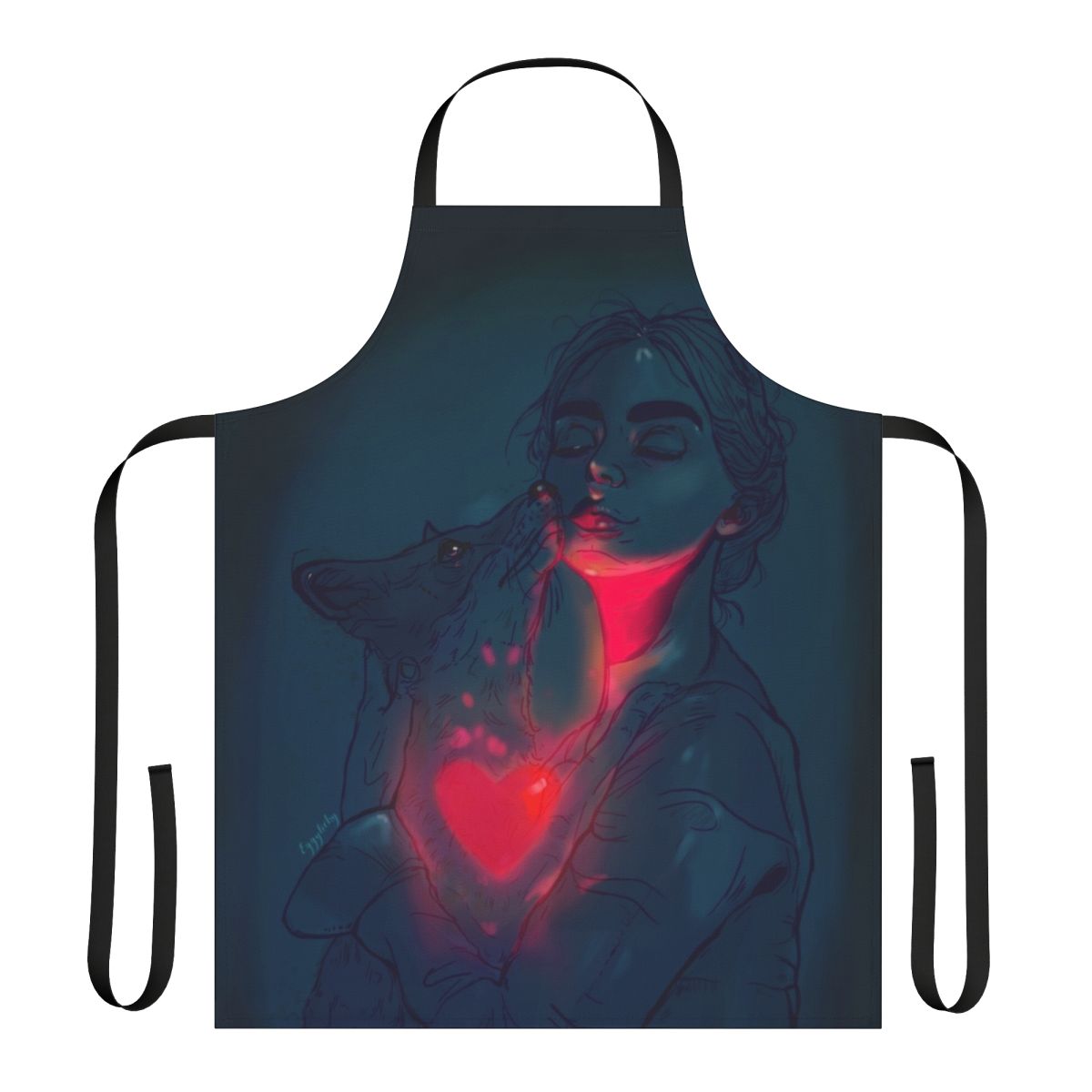Glowing in the dark apron with vibrant digital art portrait and neon colors