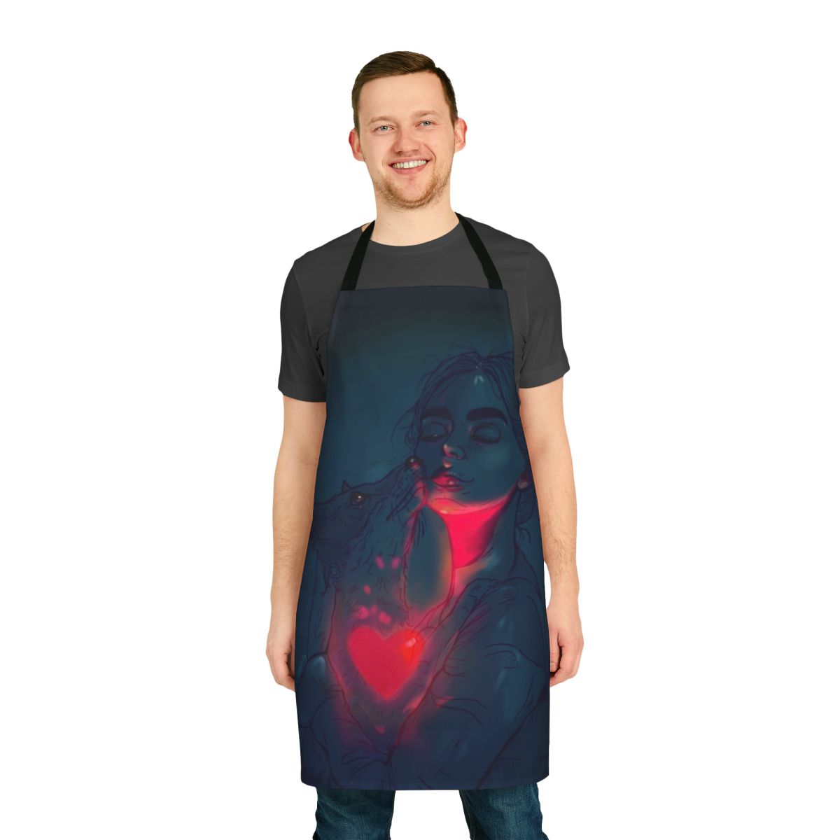 Glowing in the dark apron with vibrant digital art portrait and neon colors