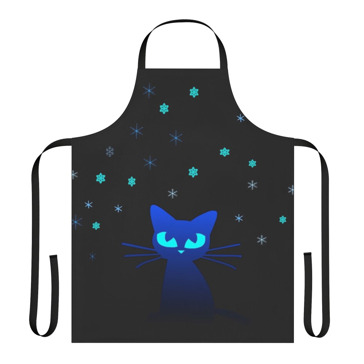 Glowing cat-themed apron with icicles and snowflakes design
