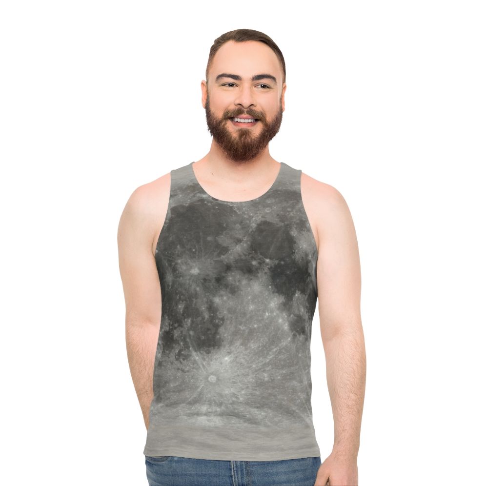 Unisex tank top with a textured lunar surface design