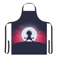 A high-quality apron featuring a vibrant and detailed flat print design of the Pokemon character Lycanroc.