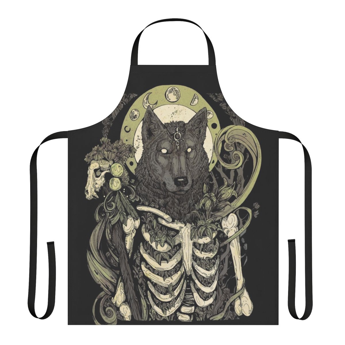 Lycanthropy-Inspired Apron featuring a wolf skull and skeleton design