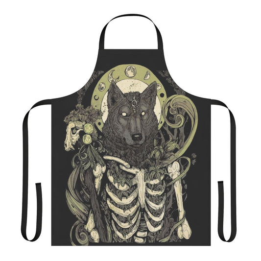 Lycanthropy-Inspired Apron featuring a wolf skull and skeleton design