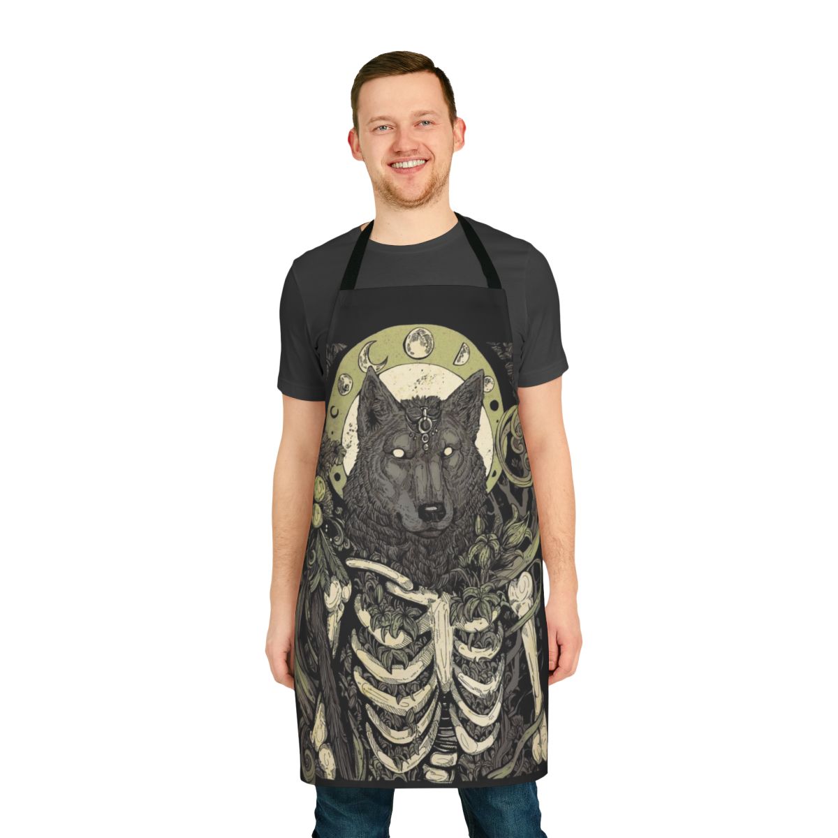 Lycanthropy-Inspired Apron featuring a wolf skull and skeleton design