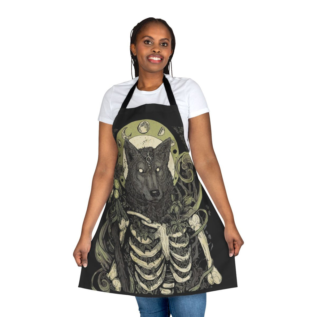 Lycanthropy-Inspired Apron featuring a wolf skull and skeleton design