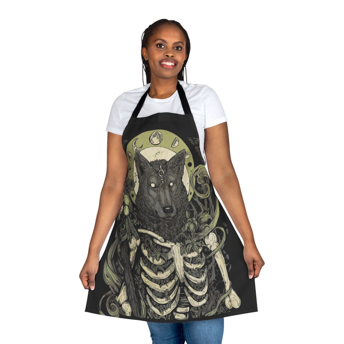 Lycanthropy-Inspired Apron featuring a wolf skull and skeleton design