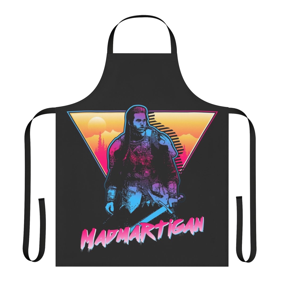 Madmartigan-themed apron with an 80s outrun style design