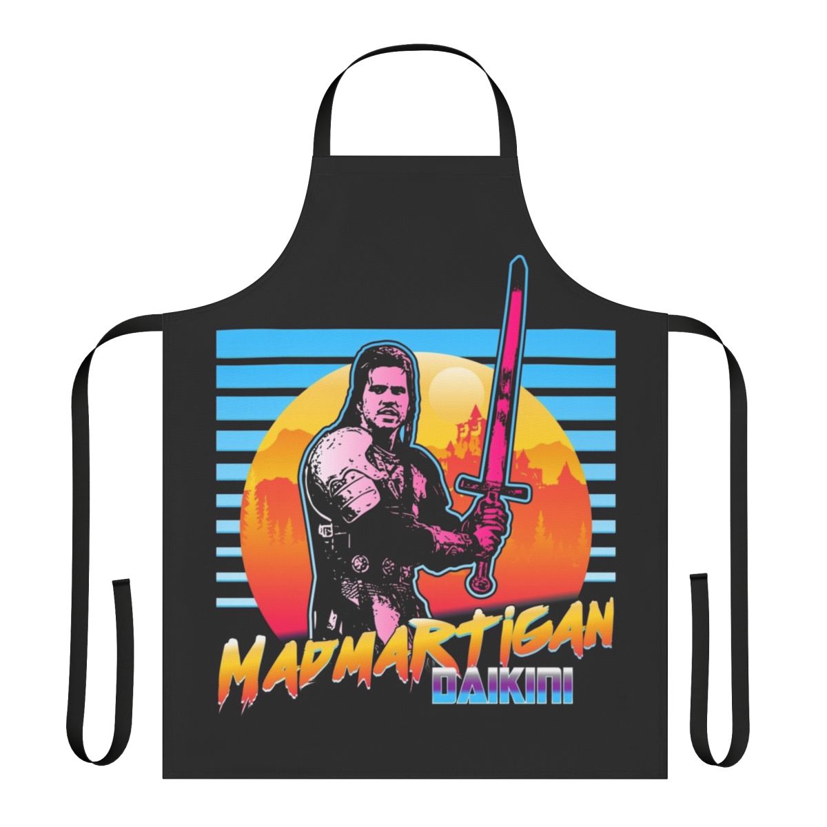 Madmartigan inspired outrun style apron with iconic character from the classic fantasy film Willow