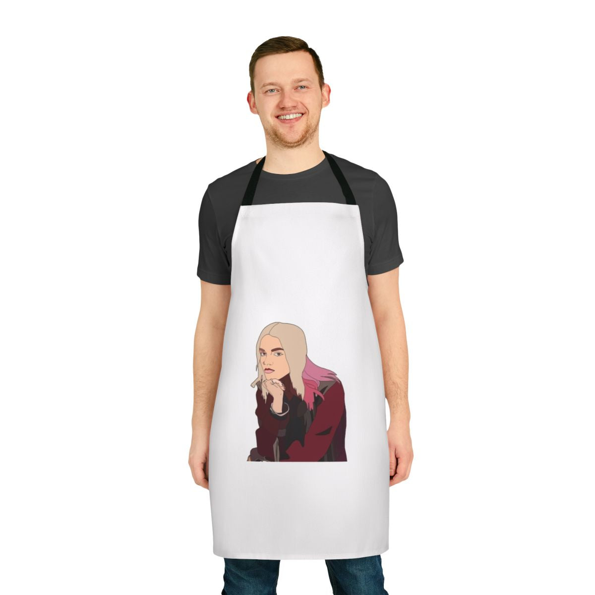 Maeve Wiley-inspired apron, featuring a floral design and a nod to the popular Netflix series Sex Education.