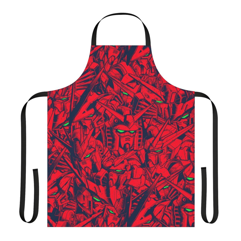 Magenta Gundam-inspired apron with a continuous, repeating mecha pattern