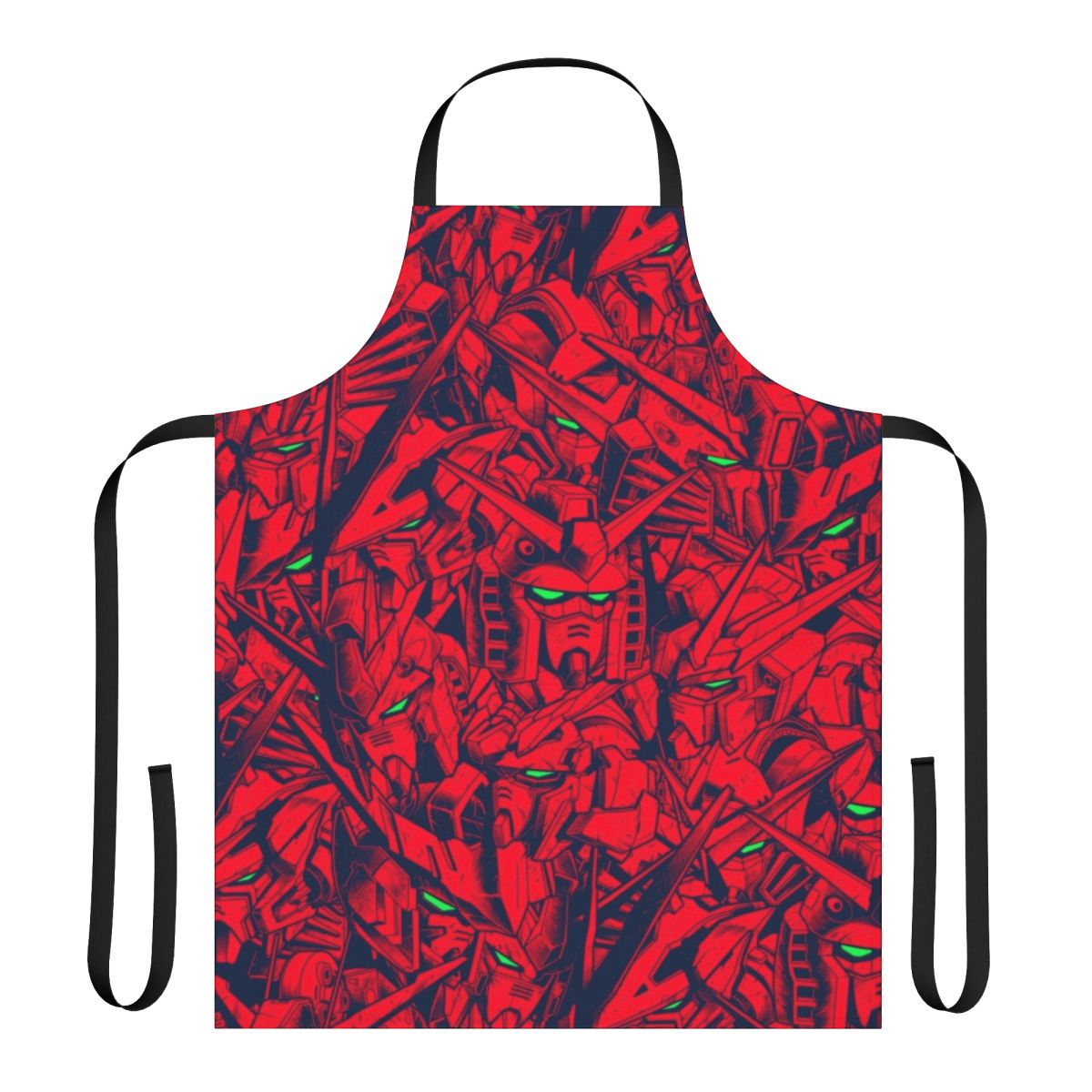 Magenta Gundam-inspired apron with a continuous, repeating mecha pattern