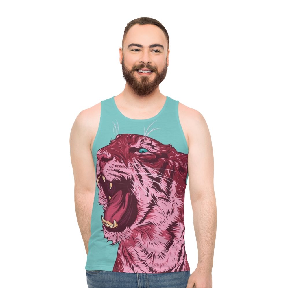 Magenta tiger vector art on unisex tank top