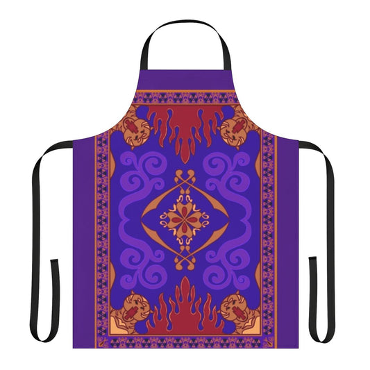 Aladdin-inspired apron featuring a vibrant magic carpet design