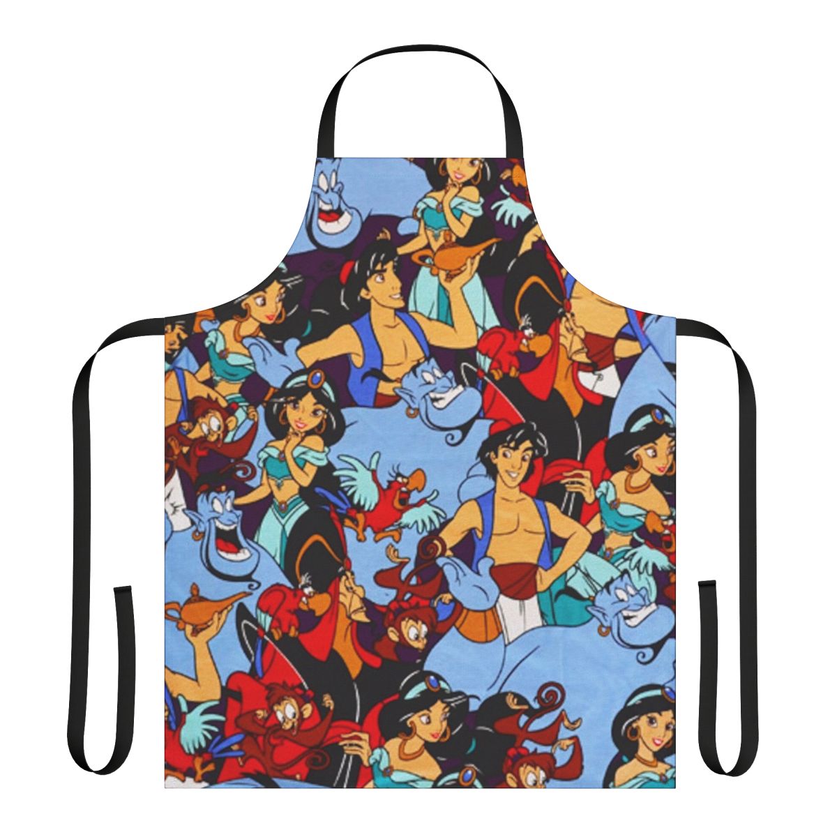 Aladdin-inspired apron featuring the iconic genie's lamp and characters