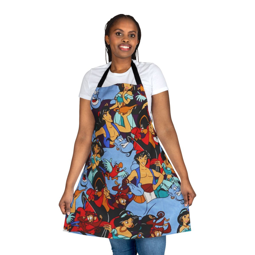 Aladdin-inspired apron featuring the iconic genie's lamp and characters