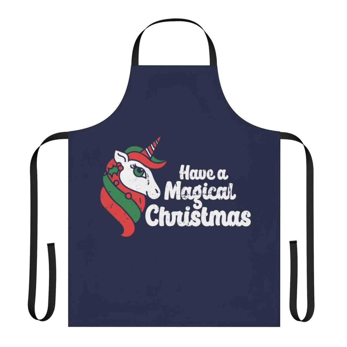 Festive unicorn-themed apron with a magical, holiday design