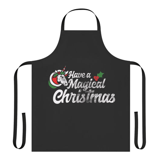 Magical Christmas apron featuring a unicorn design in a retro style