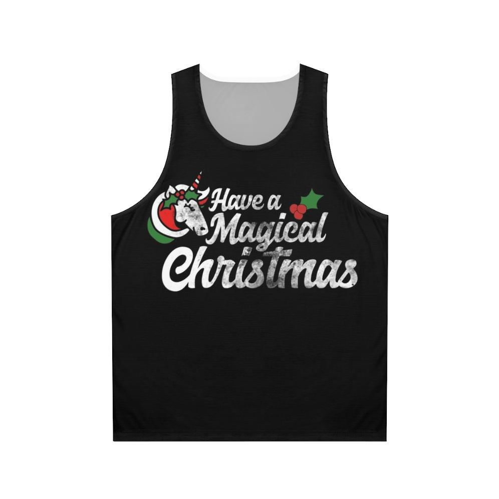 Magical Christmas unisex tank top featuring a retro unicorn design