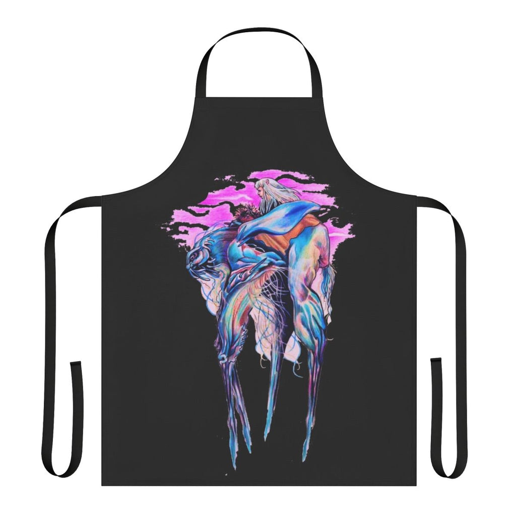A dark, mystic-inspired apron featuring creatures and imagery from the classic fantasy film "The Dark Crystal"