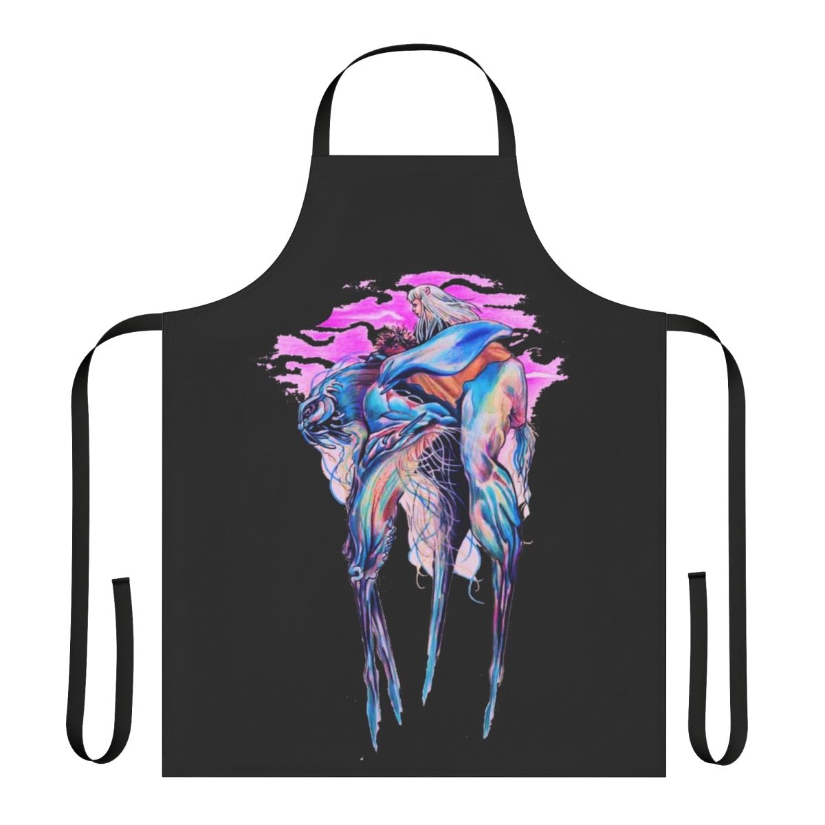 A dark, mystic-inspired apron featuring creatures and imagery from the classic fantasy film "The Dark Crystal"