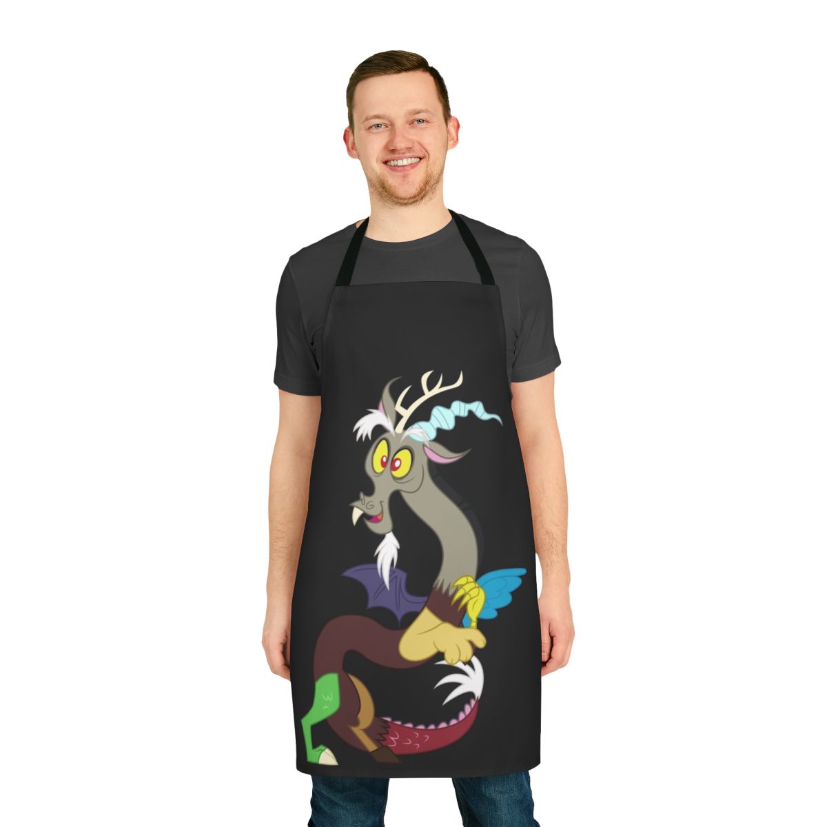 Whimsical apron featuring the Discord the Draconequus character from My Little Pony