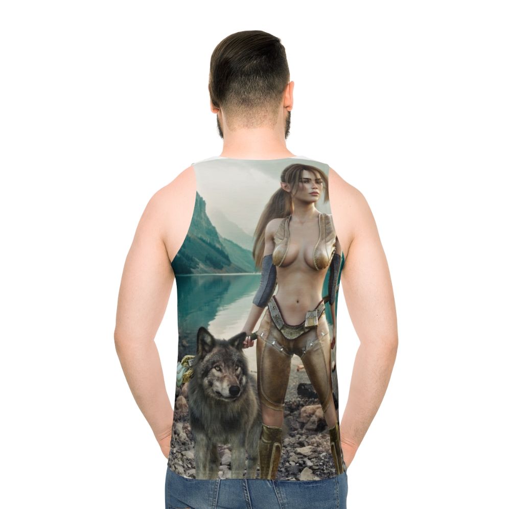 Magical druid and wolf unisex tank top