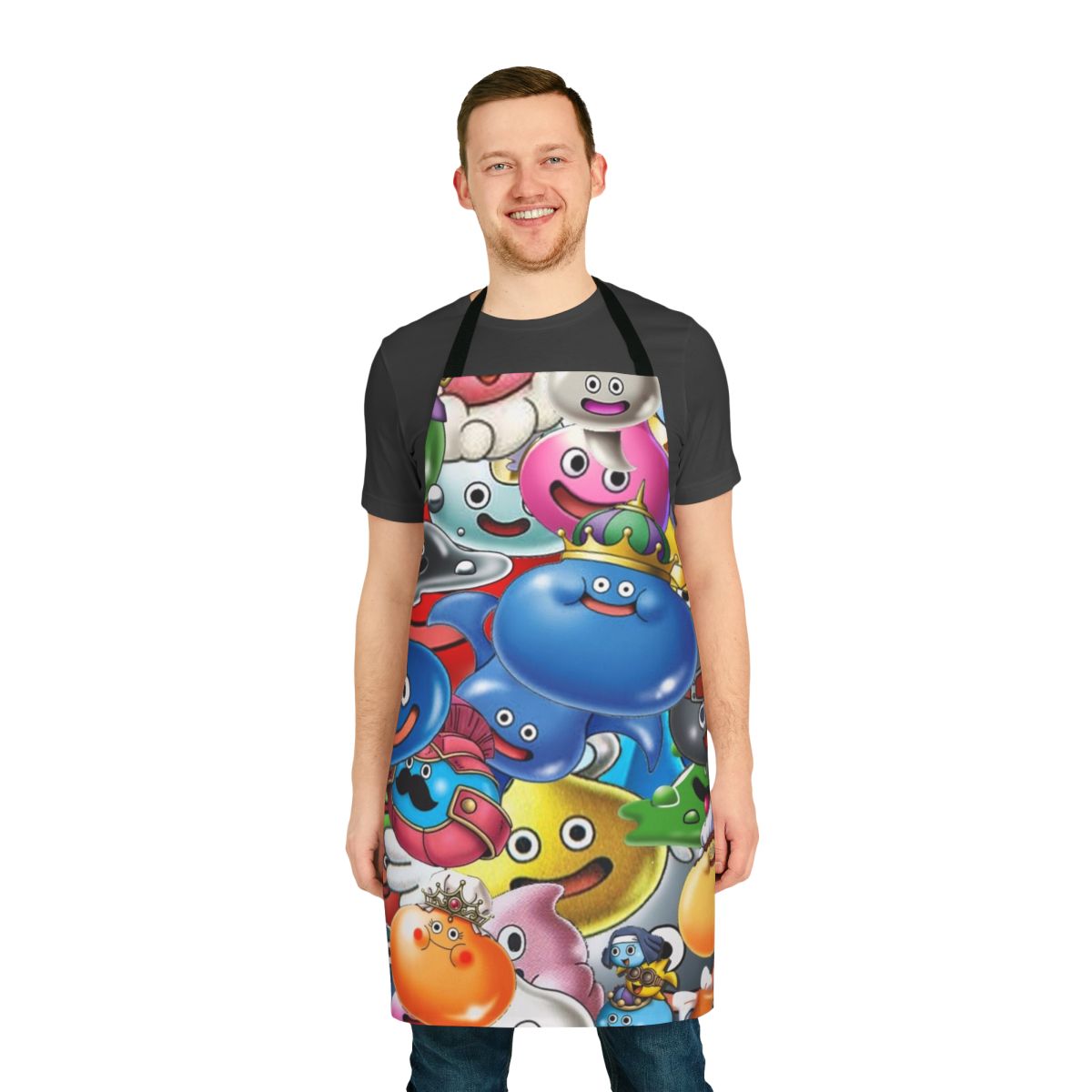 Whimsical apron featuring iconic Dragon Quest slime monsters