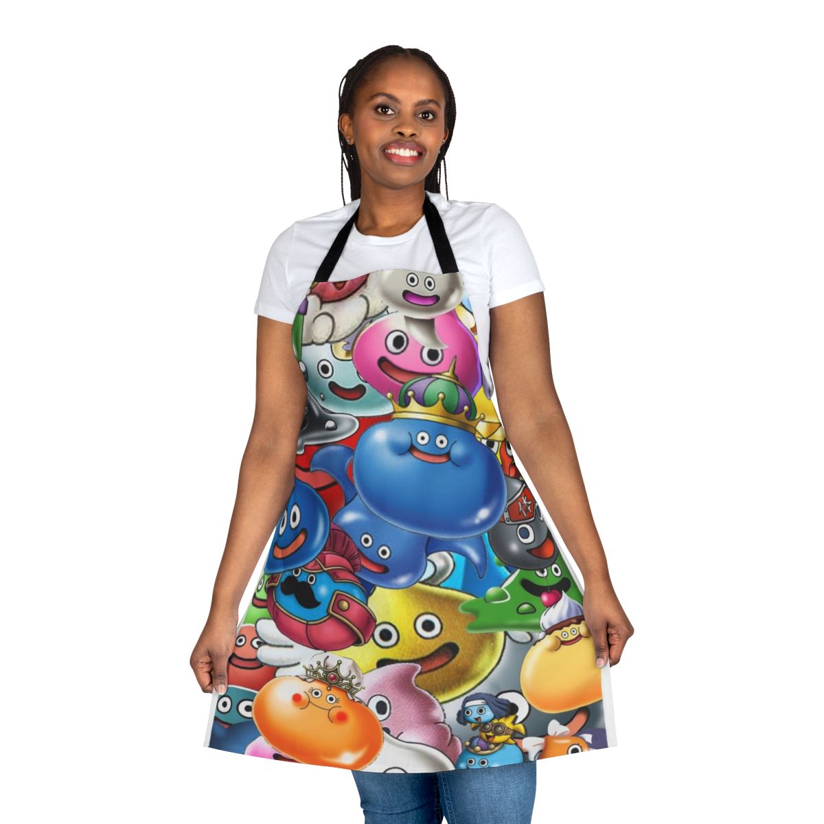 Whimsical apron featuring iconic Dragon Quest slime monsters