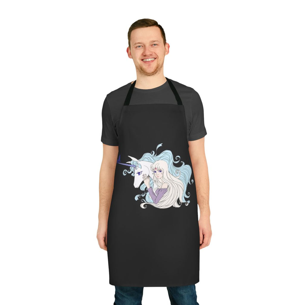 Whimsical fantasy unicorn design apron, inspired by the classic film The Last Unicorn