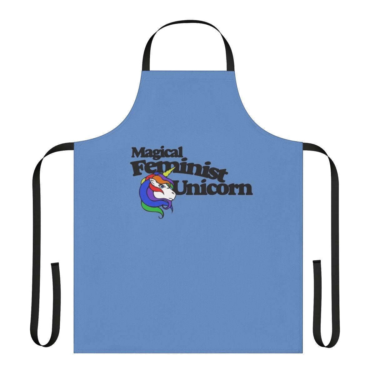 Magical feminist unicorn-themed apron with rainbow and retro design
