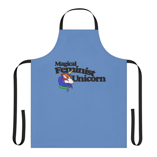 Magical feminist unicorn-themed apron with rainbow and retro design