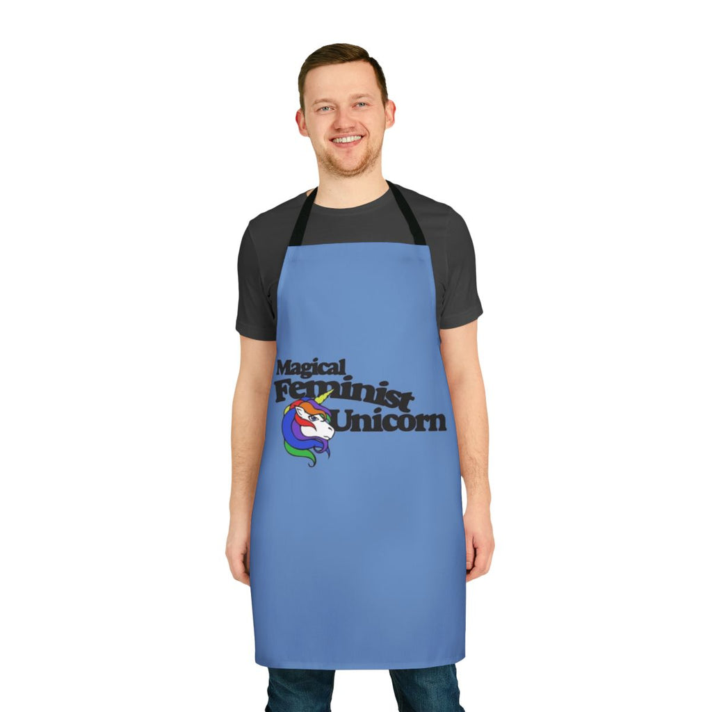 Magical feminist unicorn-themed apron with rainbow and retro design