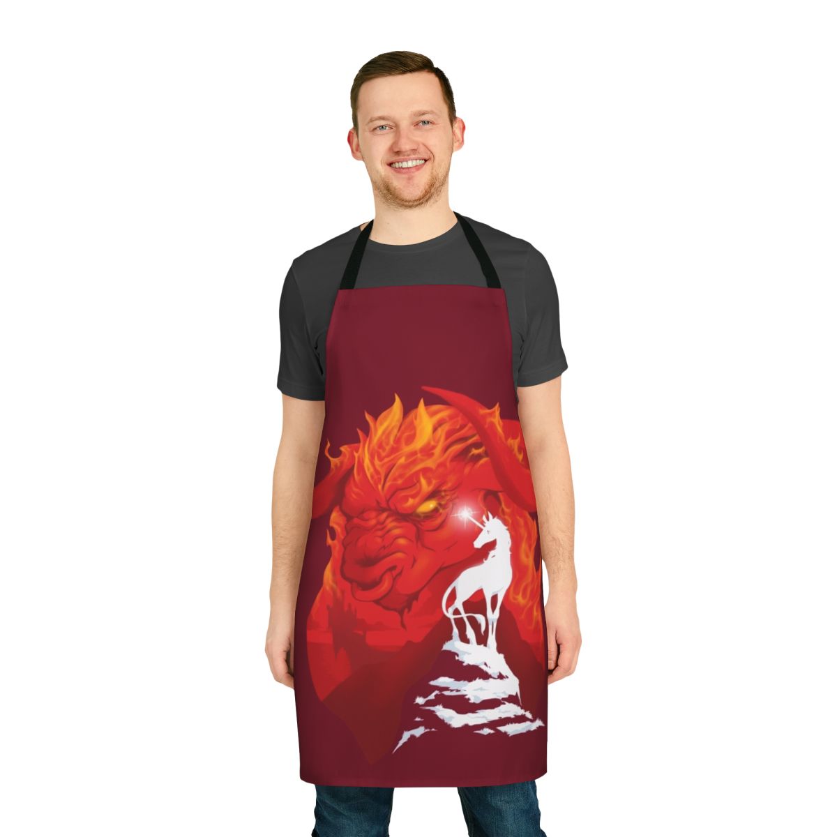 Magical last unicorn apron with retro 80s fantasy fan art design
