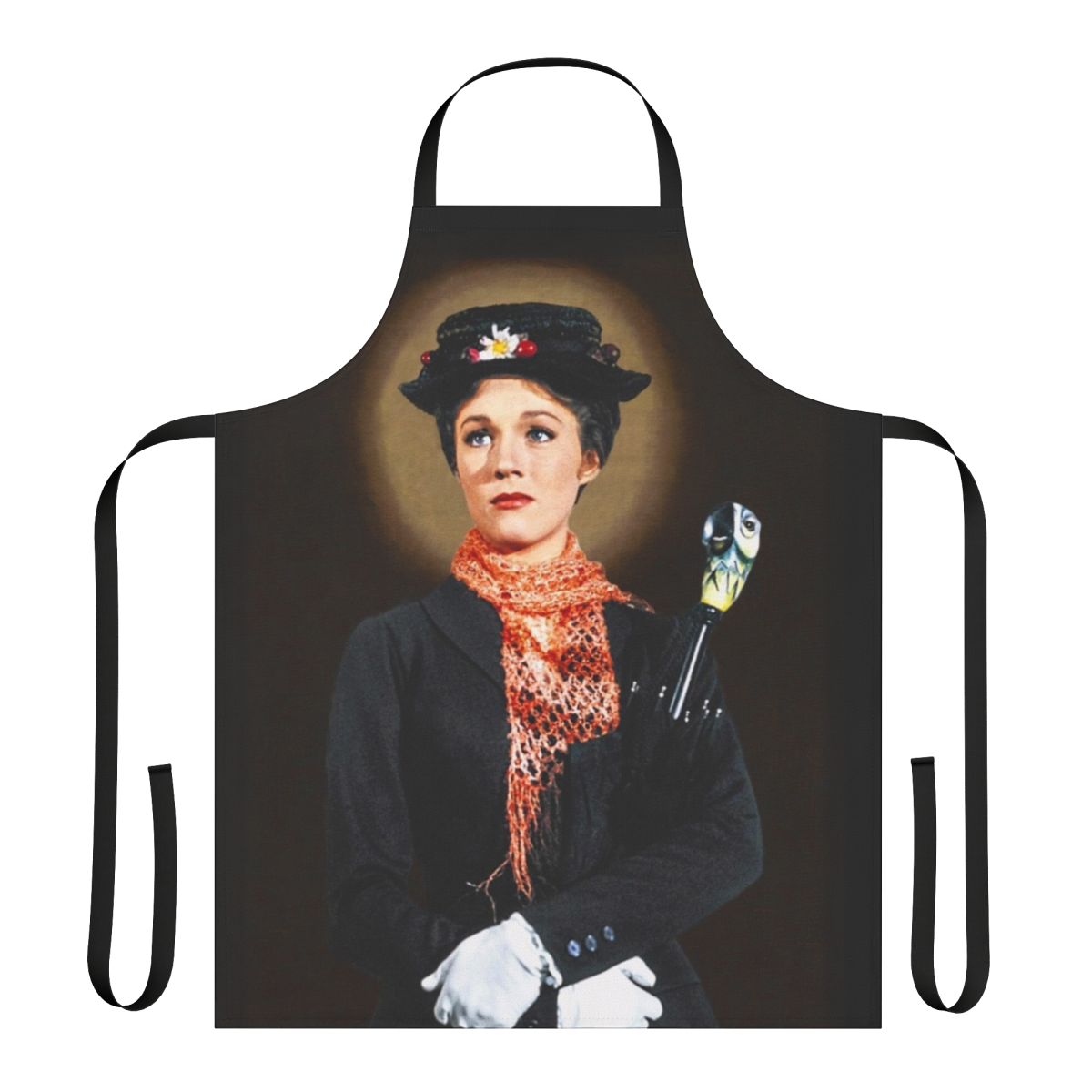 Colorful apron featuring an illustration of Mary Poppins and her iconic umbrella
