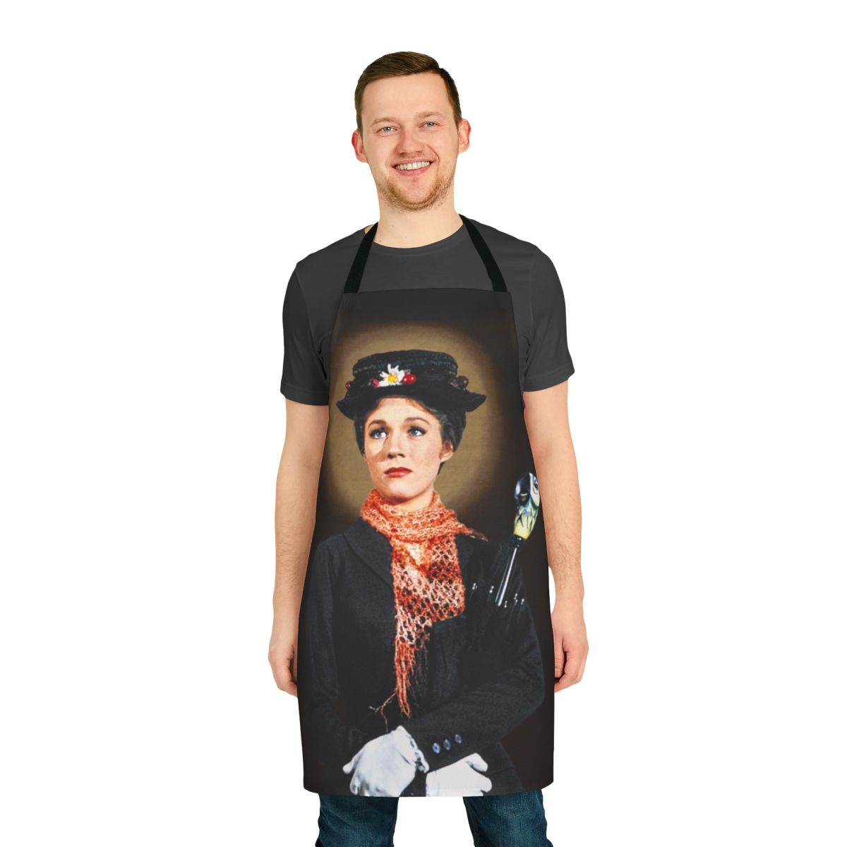 Colorful apron featuring an illustration of Mary Poppins and her iconic umbrella