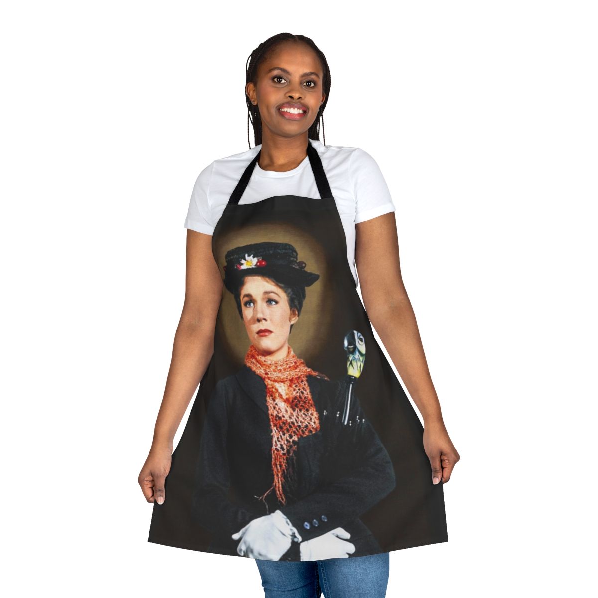 Colorful apron featuring an illustration of Mary Poppins and her iconic umbrella